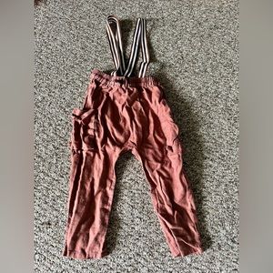 Zara linen blend pants drawstring and suspenders rust color 18-24 months